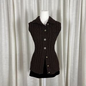 St. John's Bay Sweater Vest Womens Medium Brown Cable Knit Button Front Collared